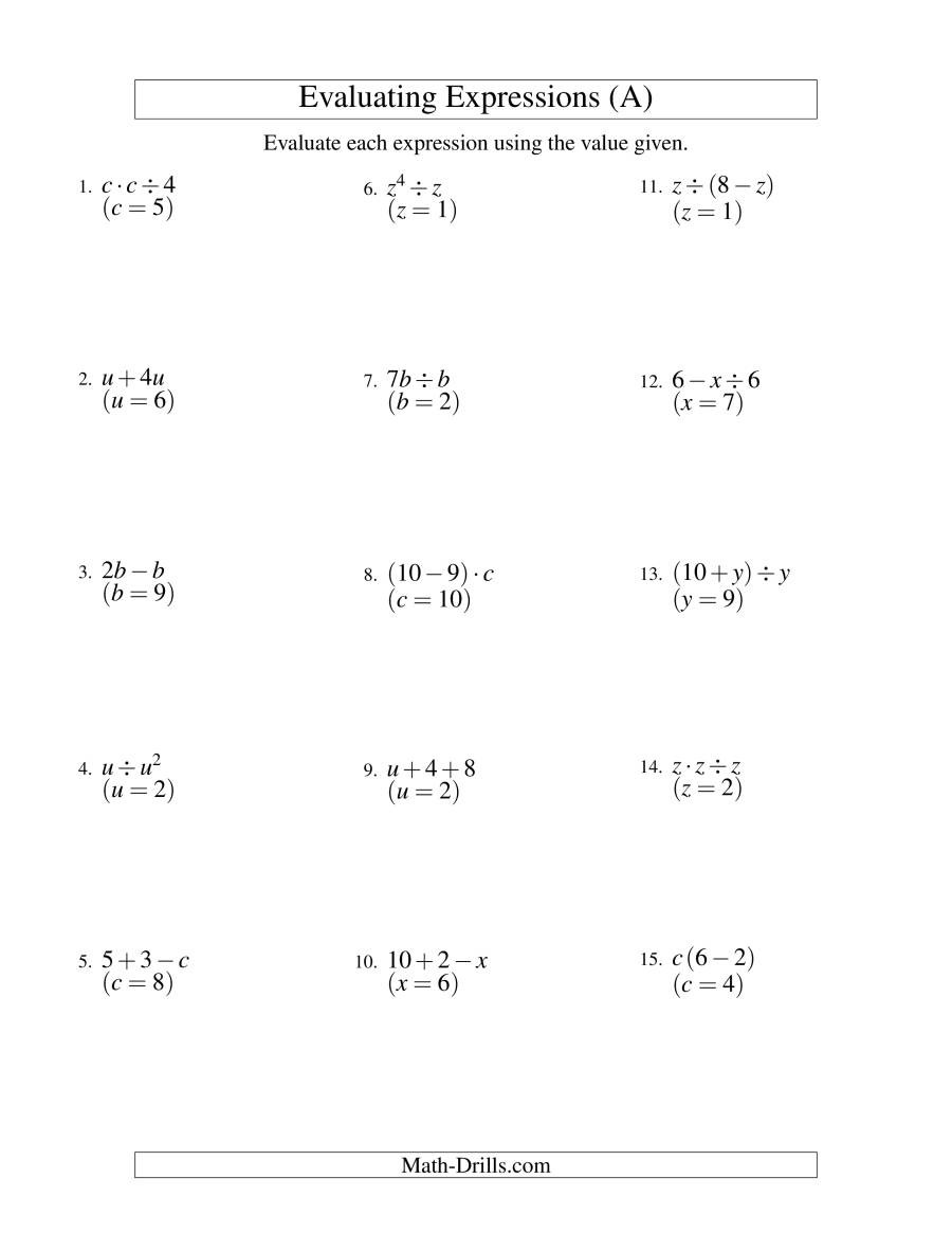 5th Grade Algebraic Expressions Worksheets Algebra Worksheet
