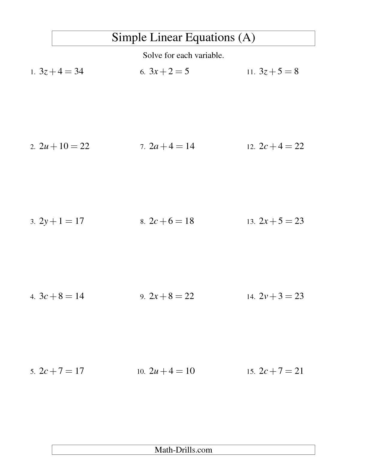 5th Grade Algebraic Expressions Worksheets the solving Linear Equations form Ax B = C A Math