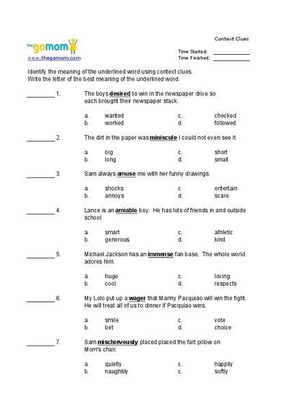 5th Grade Context Clues Worksheets Context Clues Worksheet for 3rd 5th Grade