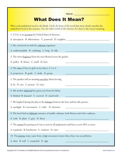 5th Grade Context Clues Worksheets What Does It Mean