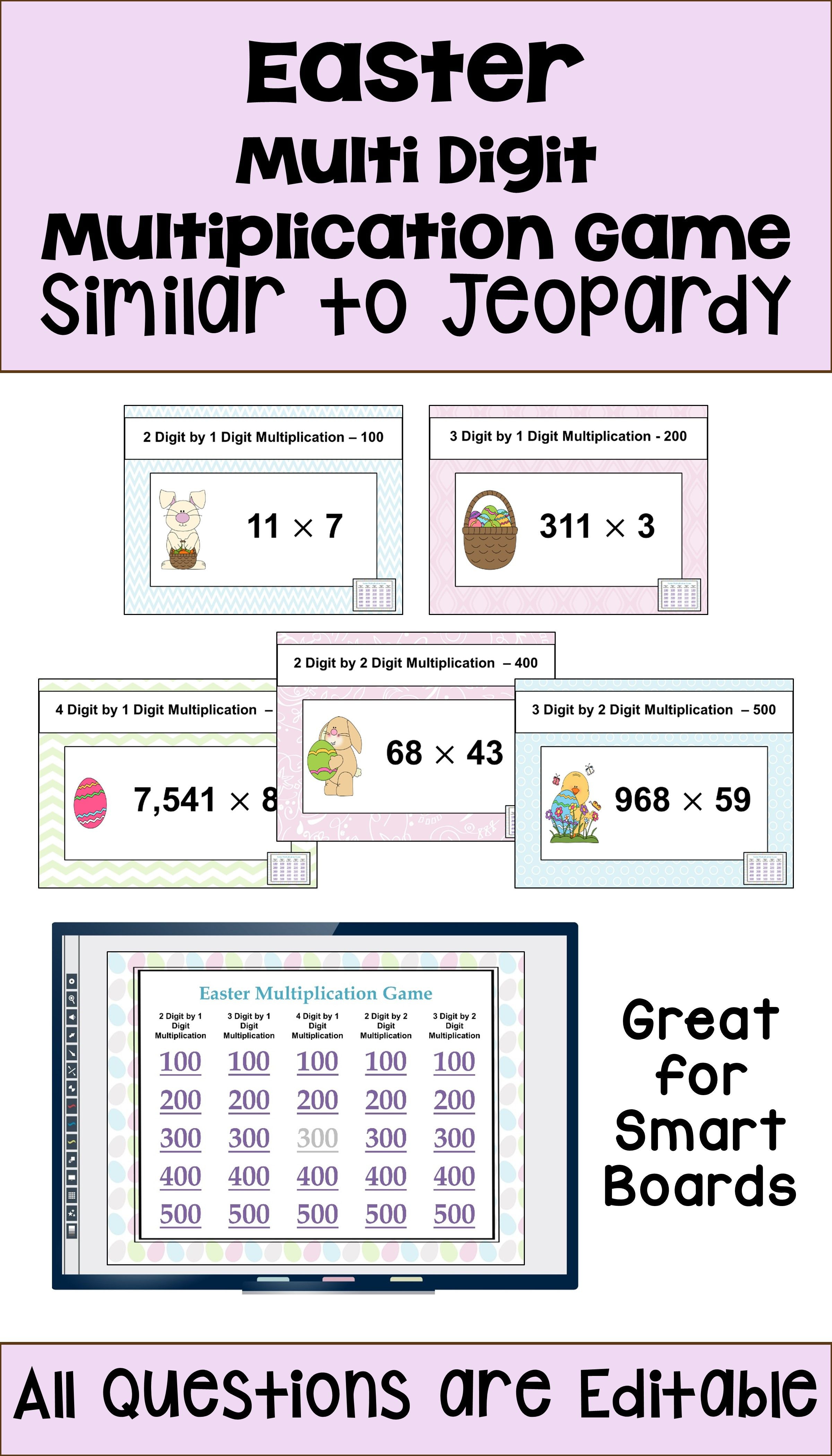 5th Grade Jeopardy Math Easter Multiplication Game Similar to Jeopardy