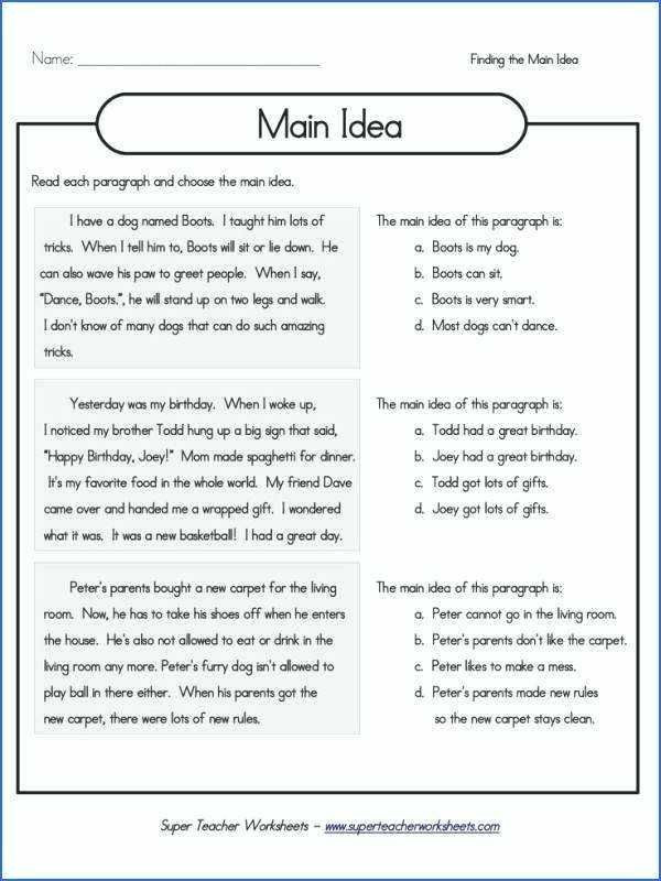 5th Grade Main Idea Worksheets Identifying the Main Idea Worksheets Grade 2 Google Search