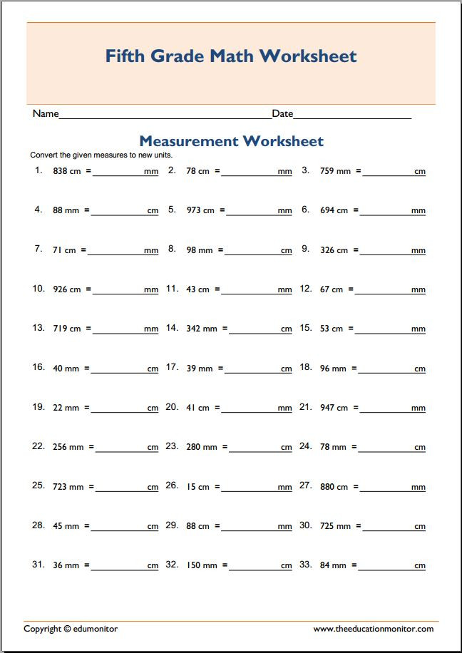 5th Grade Measurement Worksheet Measurement Worksheets Grade 5