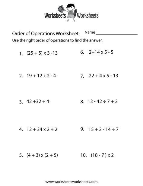 5th Grade Pemdas Worksheets order Of Operations Worksheet