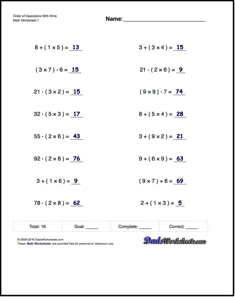5th Grade Pemdas Worksheets Pin On Math Worksheets