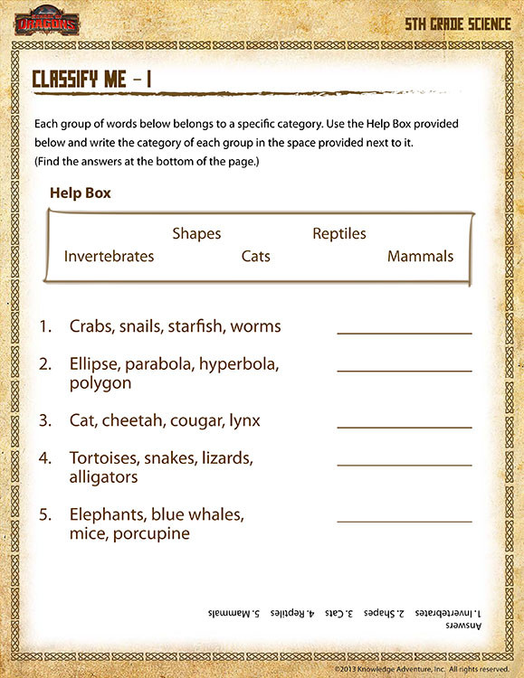 5th Grade Science Practice Worksheets Classify View 5th Grade Science Worksheet and Worksheets