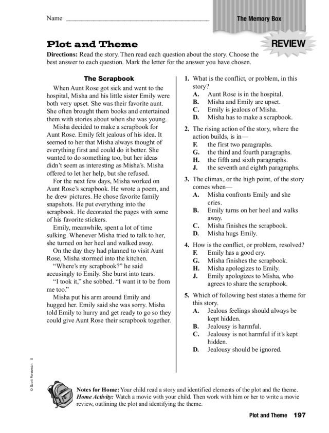 5th Grade theme Worksheets Plot and theme the Memory Box Worksheet for 4th 5th Grade