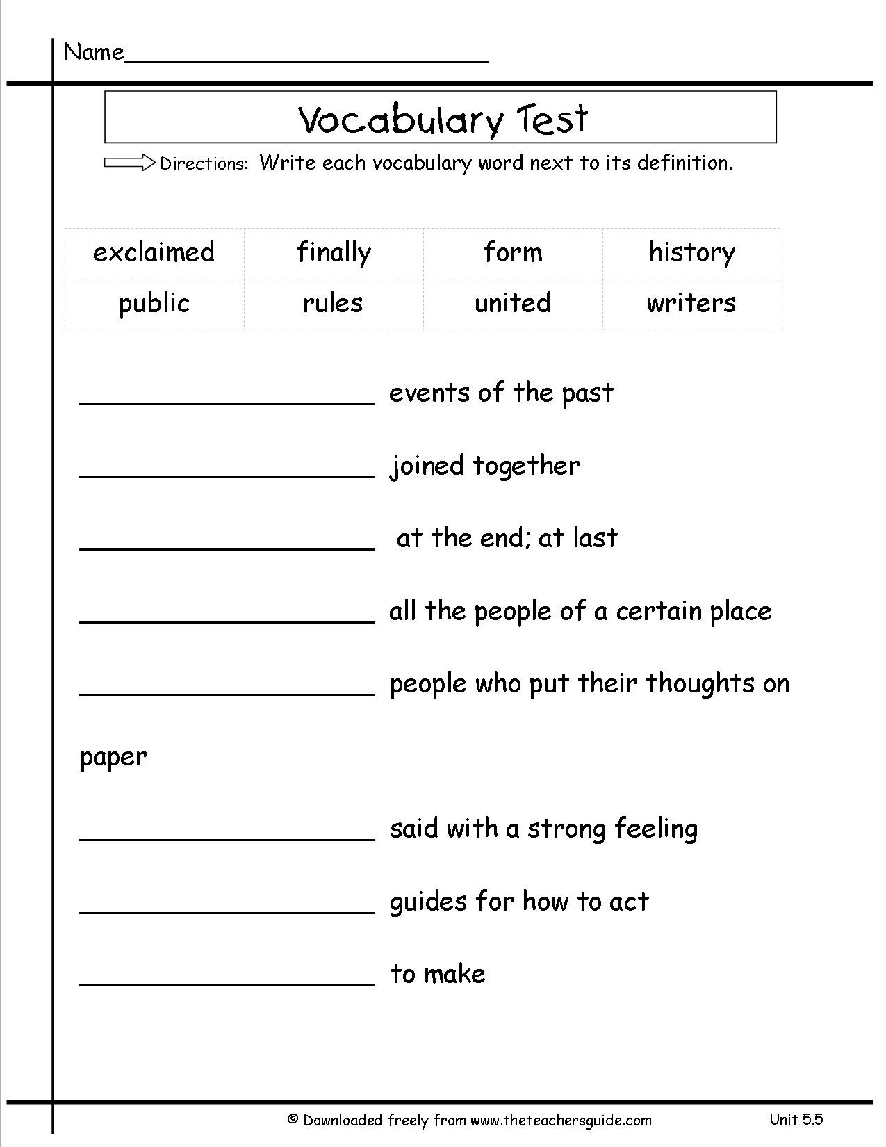 5th Grade Vocabulary Worksheets Grade 5 Vocabulary Worksheets