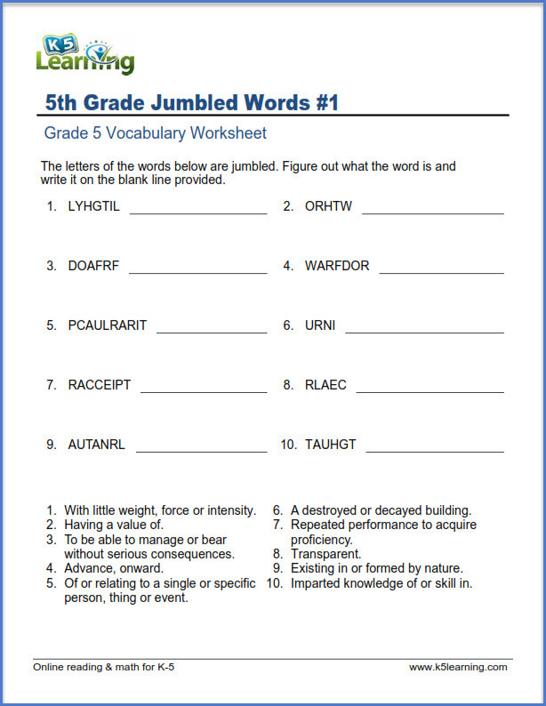 5th Grade Vocabulary Worksheets Grade Vocabulary Worksheets Printable and organized by