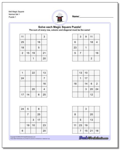 6th Grade Math Puzzles Worksheets Magic Square Puzzles