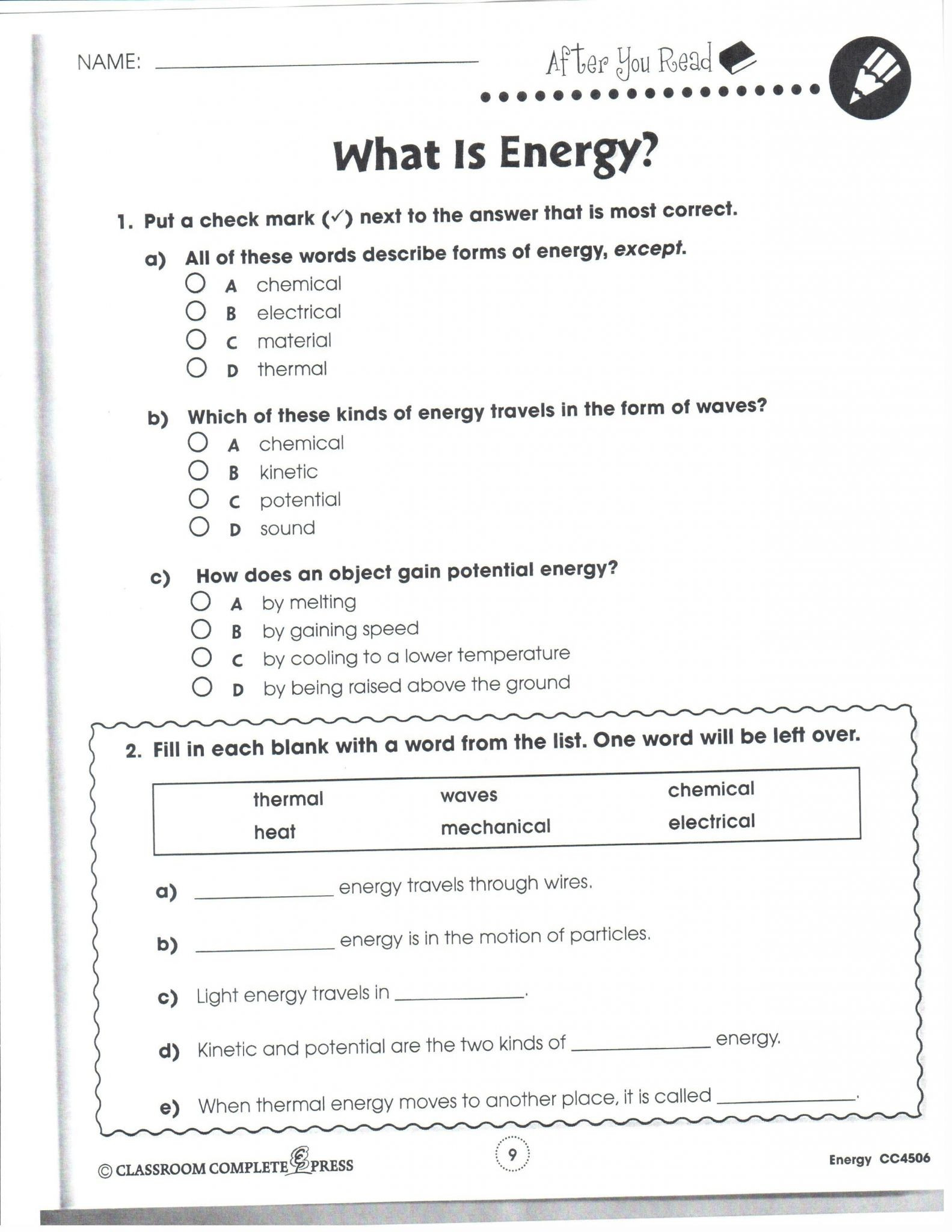 6th Grade Science Energy Worksheets 6th Grade Science Matter Worksheets