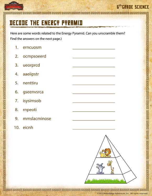 6th Grade Science Energy Worksheets Decode the Energy Pyramid View – 6th Grade Worksheets – sod