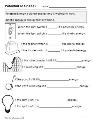 6th Grade Science Energy Worksheets Potential or Kinetic Energy Worksheet
