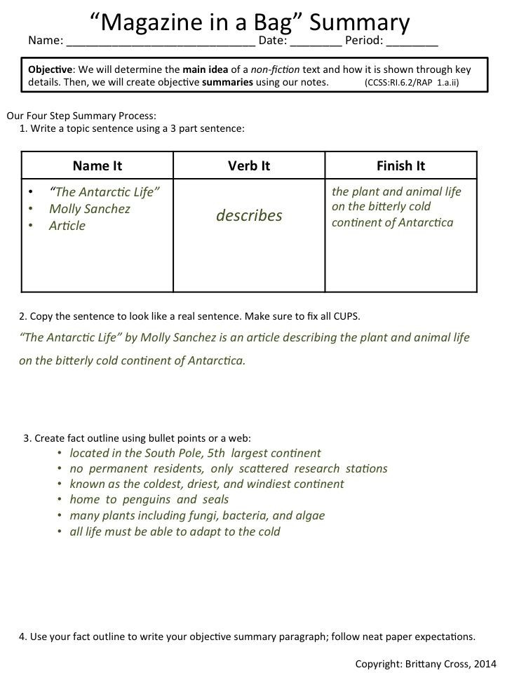 6th Grade Summarizing Worksheets Summarizing Non Fiction Articles