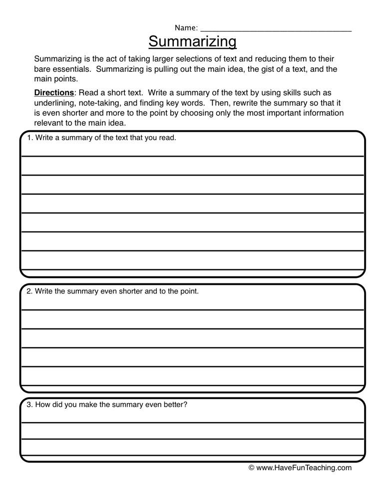 6th Grade Summarizing Worksheets Summarizing organizer Worksheet