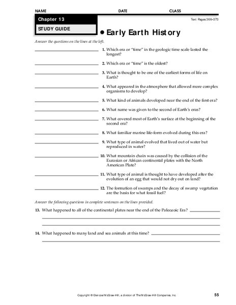 7th Grade History Worksheets Early Earth History Worksheet for 7th 9th Grade