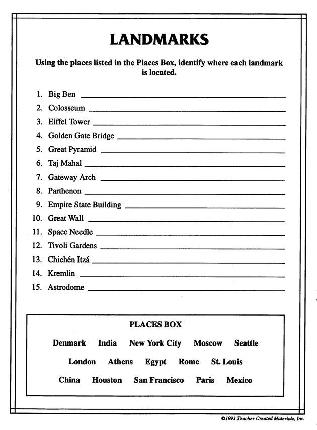 7th Grade History Worksheets Landmarks Free Printable social Stu S Worksheet for