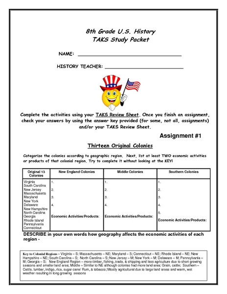 8th Grade social Studies Worksheets 8th Grade U S History Task Study Packet Worksheet for 8th