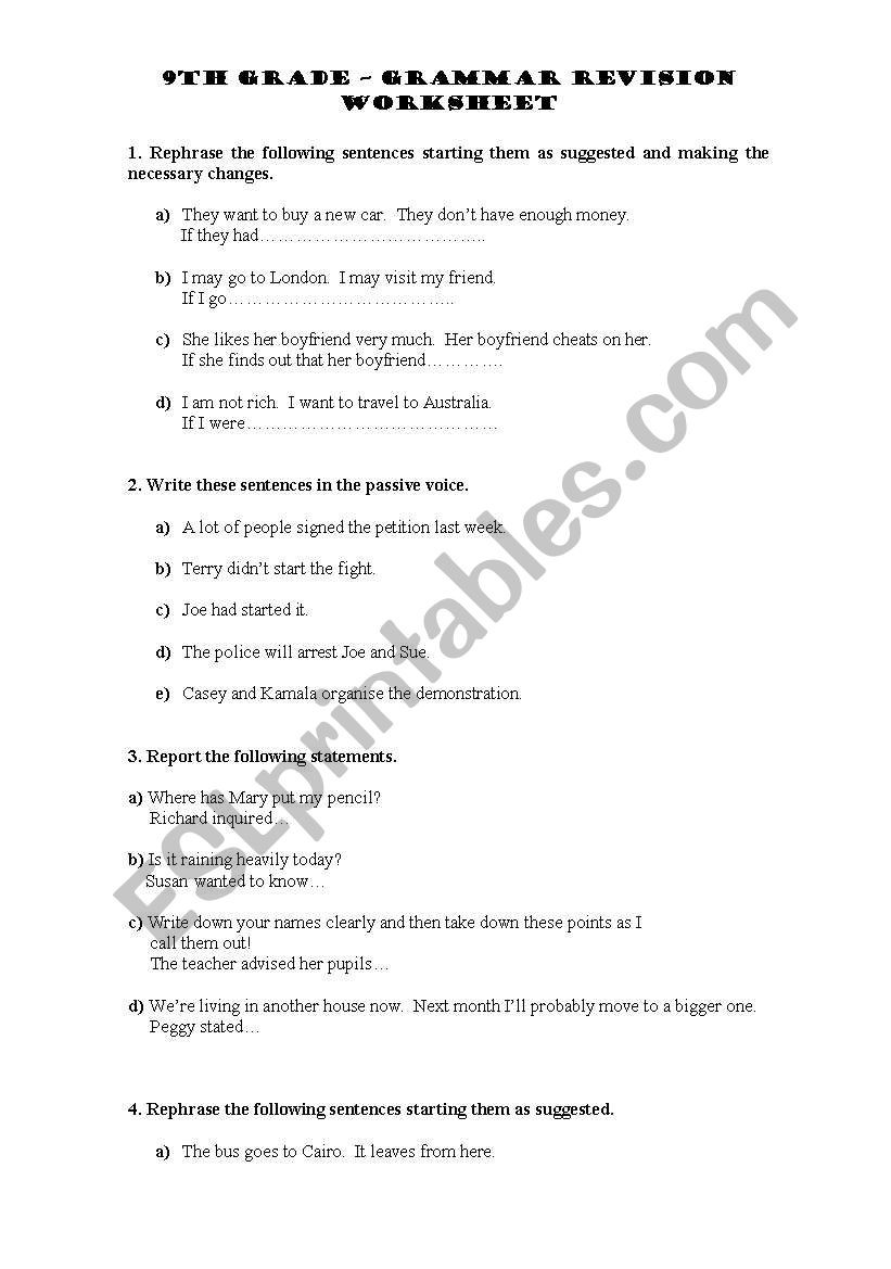 9th Grade Grammar Worksheets 9th Grade Grammar Revision Worksheet Esl Worksheet by Olinda