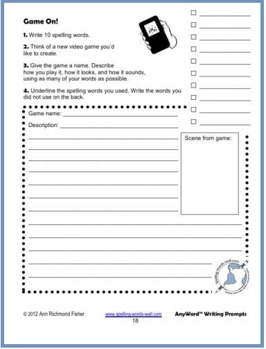 9th Grade Writing Worksheets Creative Writing Worksheets for Any Spelling Words