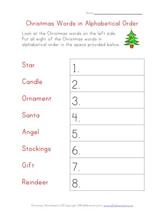 Abc order Worksheets Kindergarten Christmas Worksheet Alphabetical order