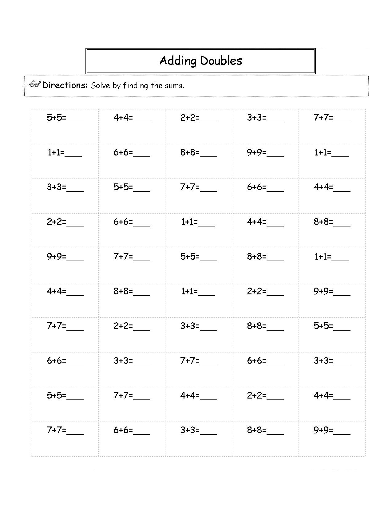 Adding Doubles Worksheet 2nd Grade 2nd Grade Math Worksheets Best Coloring Pages for Kids