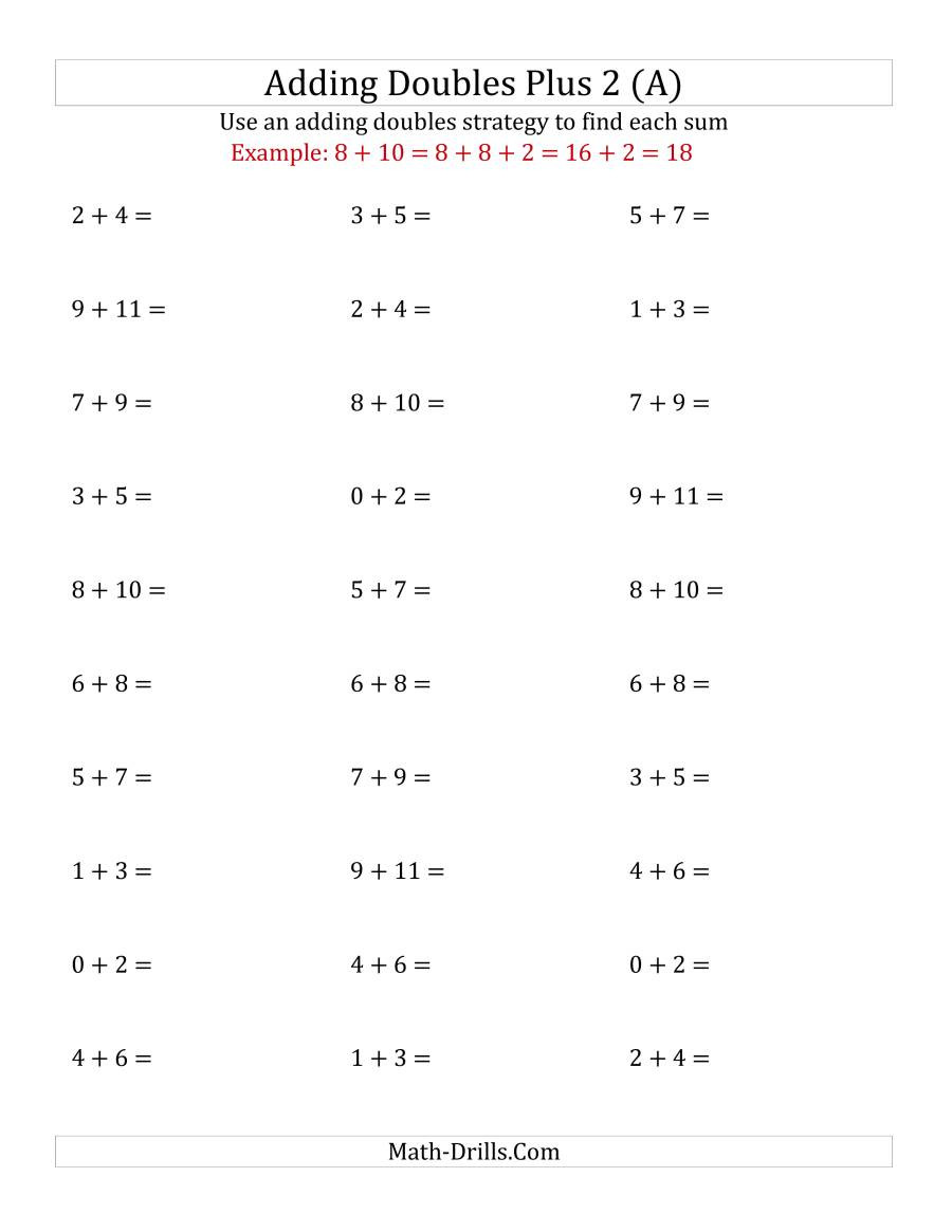 Adding Doubles Worksheet 2nd Grade Adding Doubles Plus 2 Small Numbers A