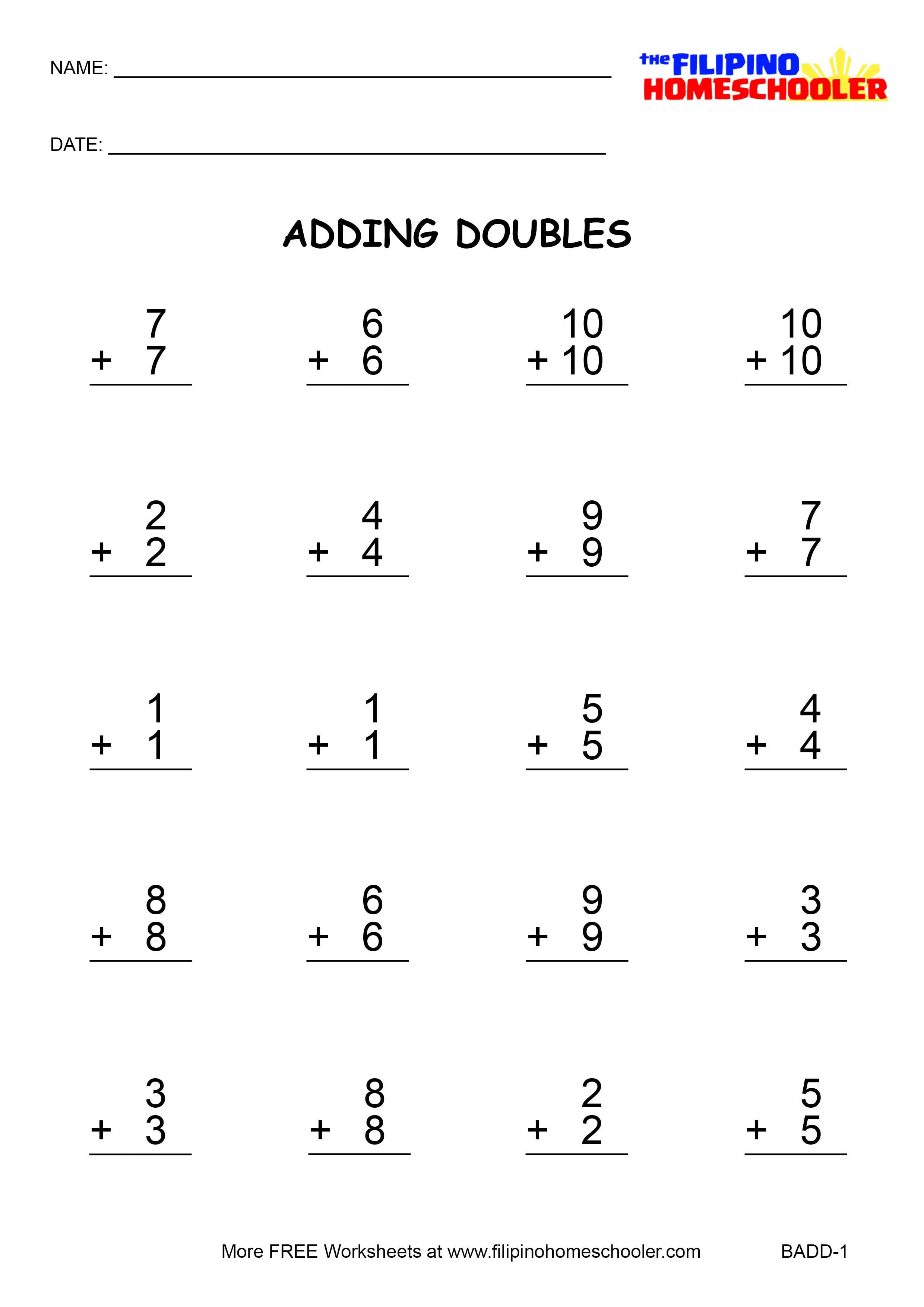 Adding Doubles Worksheet 2nd Grade Adding Doubles Worksheets 2nd Grade