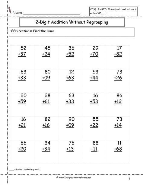 Adding Doubles Worksheet 2nd Grade Free Addition Printable Worksheets Two Digit with No Fun is