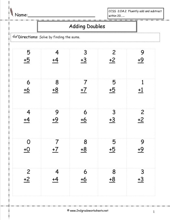 Adding Doubles Worksheet 2nd Grade Math Doubles Worksheets 2nd Grade Adding Multiplication and