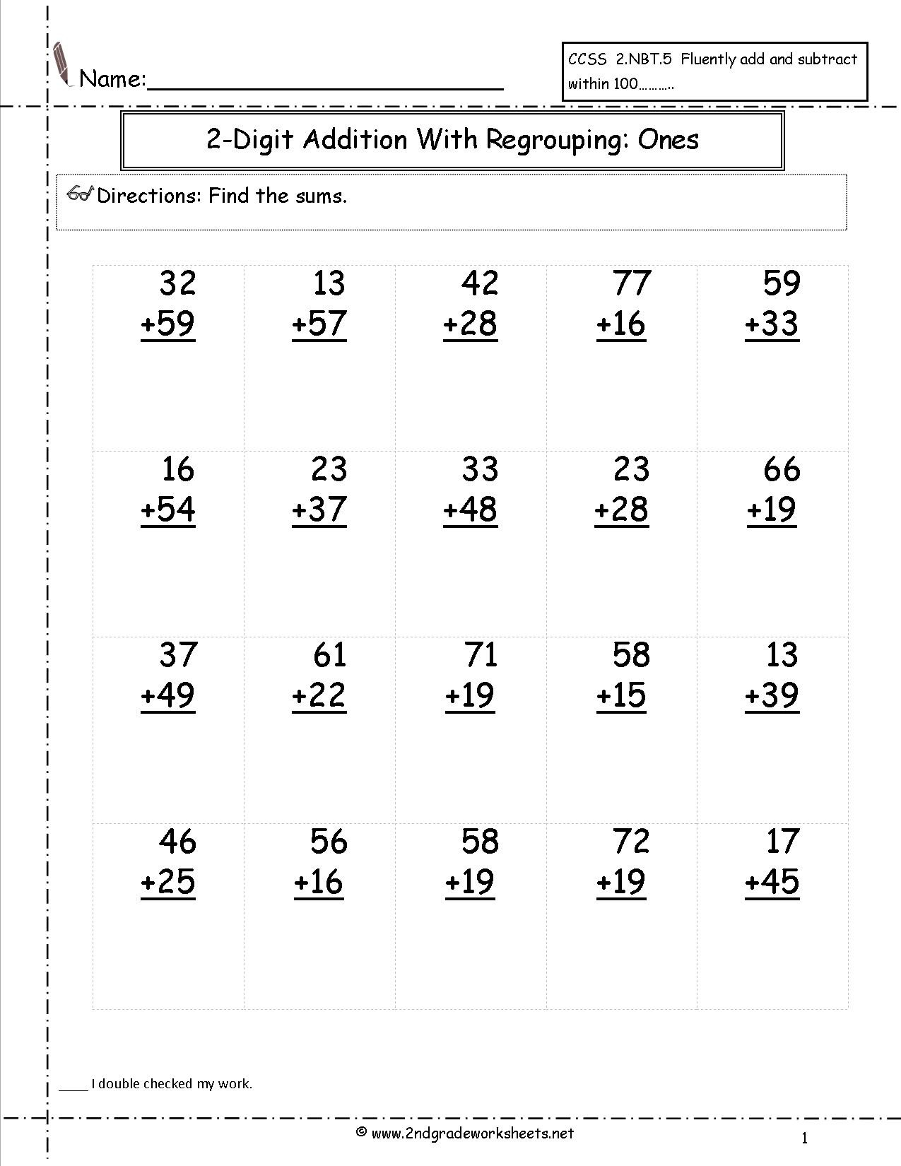 Adding Doubles Worksheet 2nd Grade Two Digit Addition Worksheets