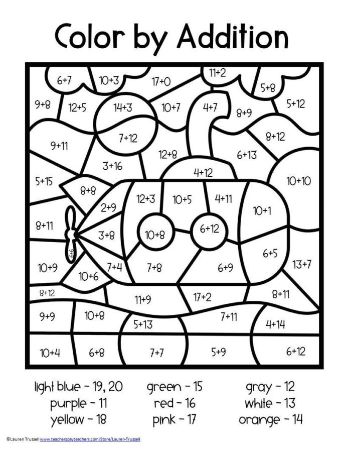 Addition Coloring Worksheets 2nd Grade Addition Color by Number with 2nd Grade Math