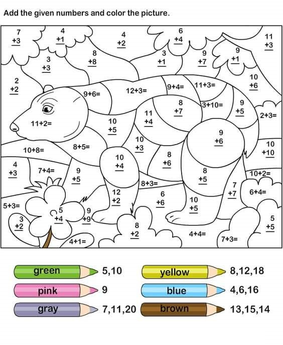 Addition Coloring Worksheets for Kindergarten Color by Number Addition Best Coloring Pages for Kids