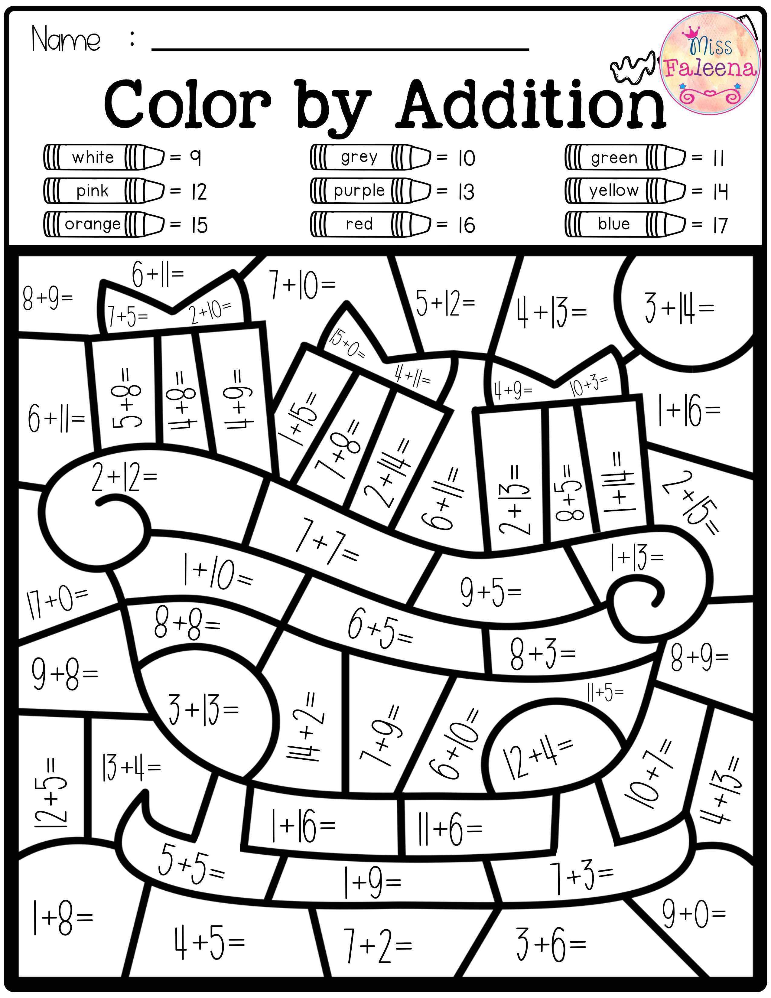 Addition Math Coloring Worksheets Free Color by Code – Math Color by Number Addition