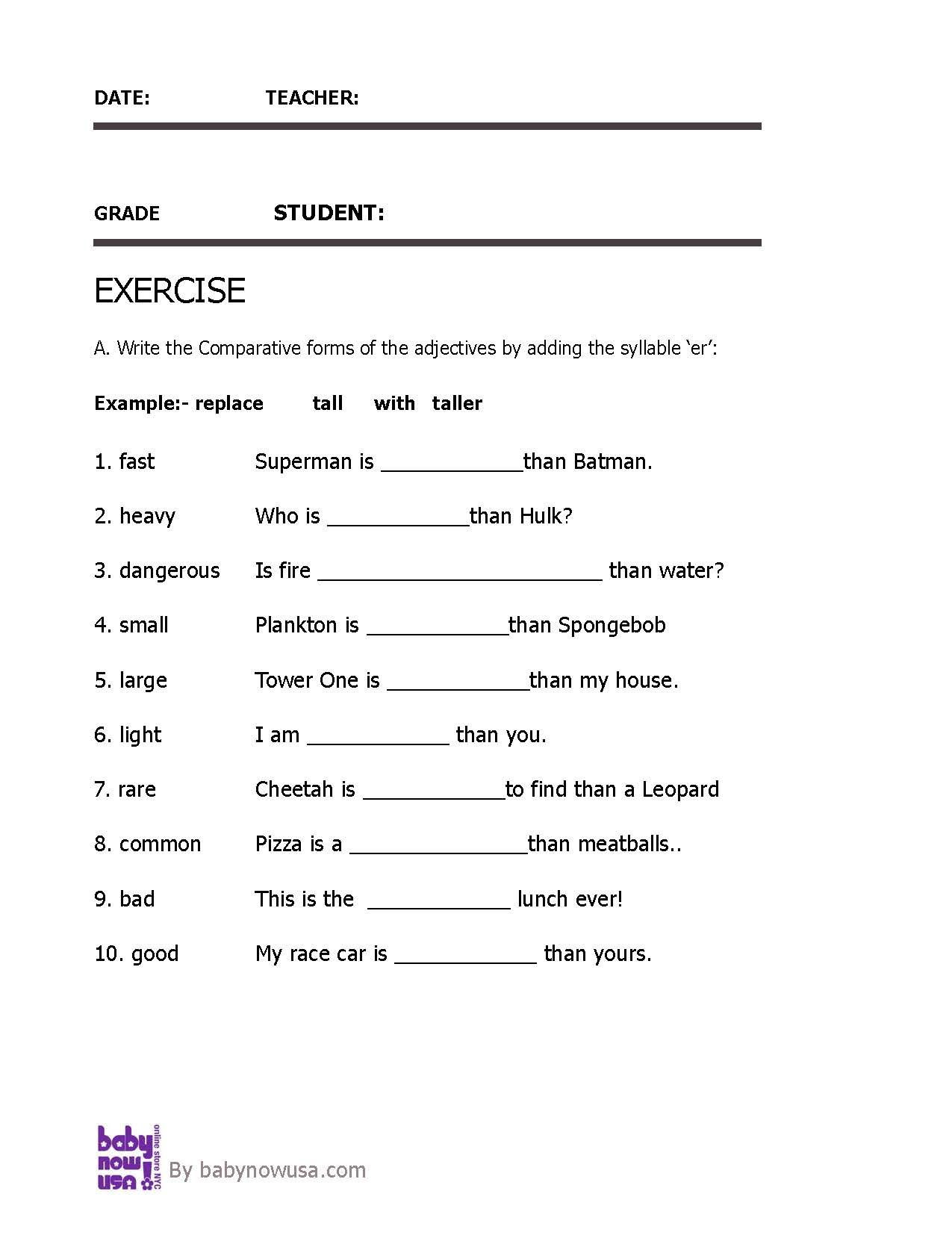Adjectives Worksheet 2nd Grade Adjectives Parative Adjective Worksheet for Grade 3