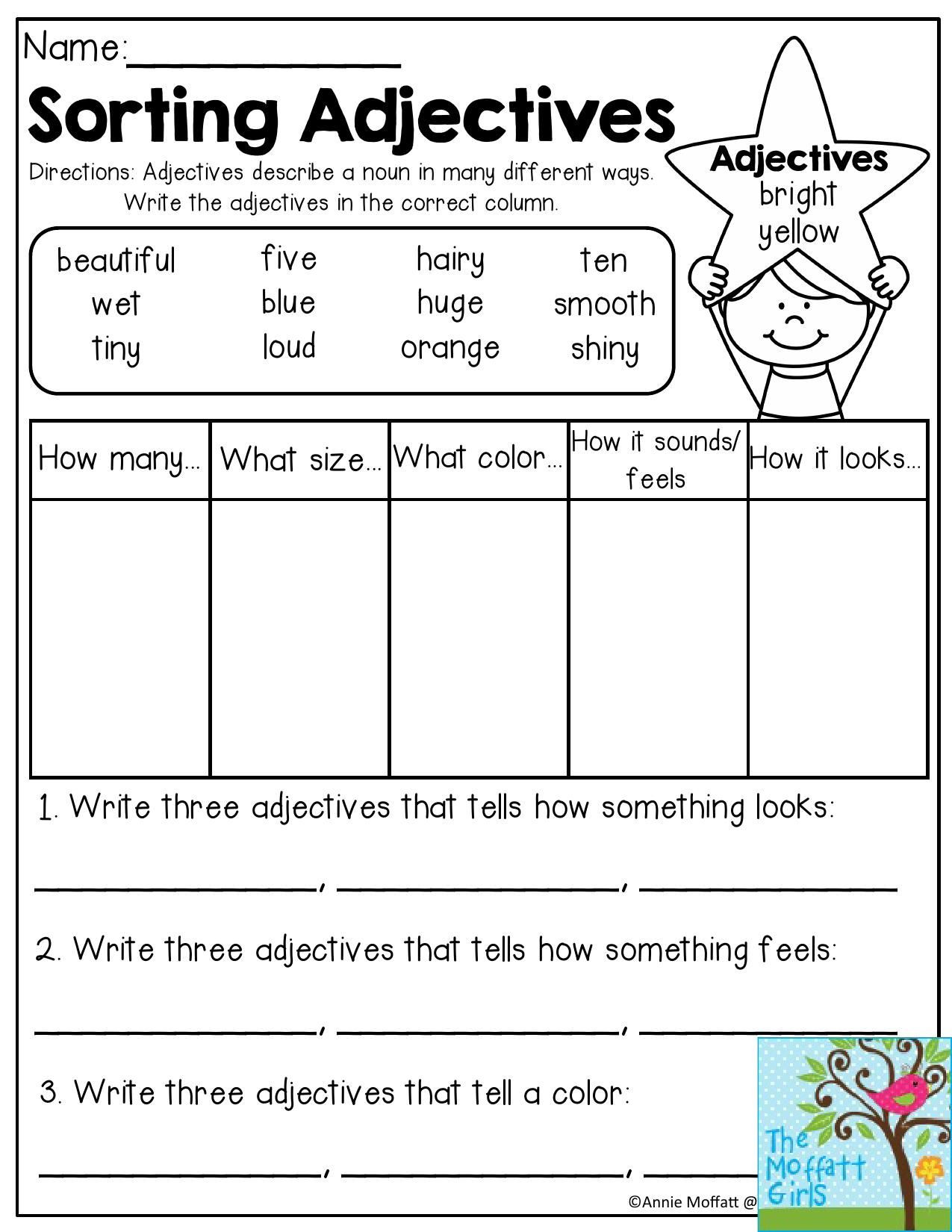 Adjectives Worksheet 2nd Grade Back to School Packets