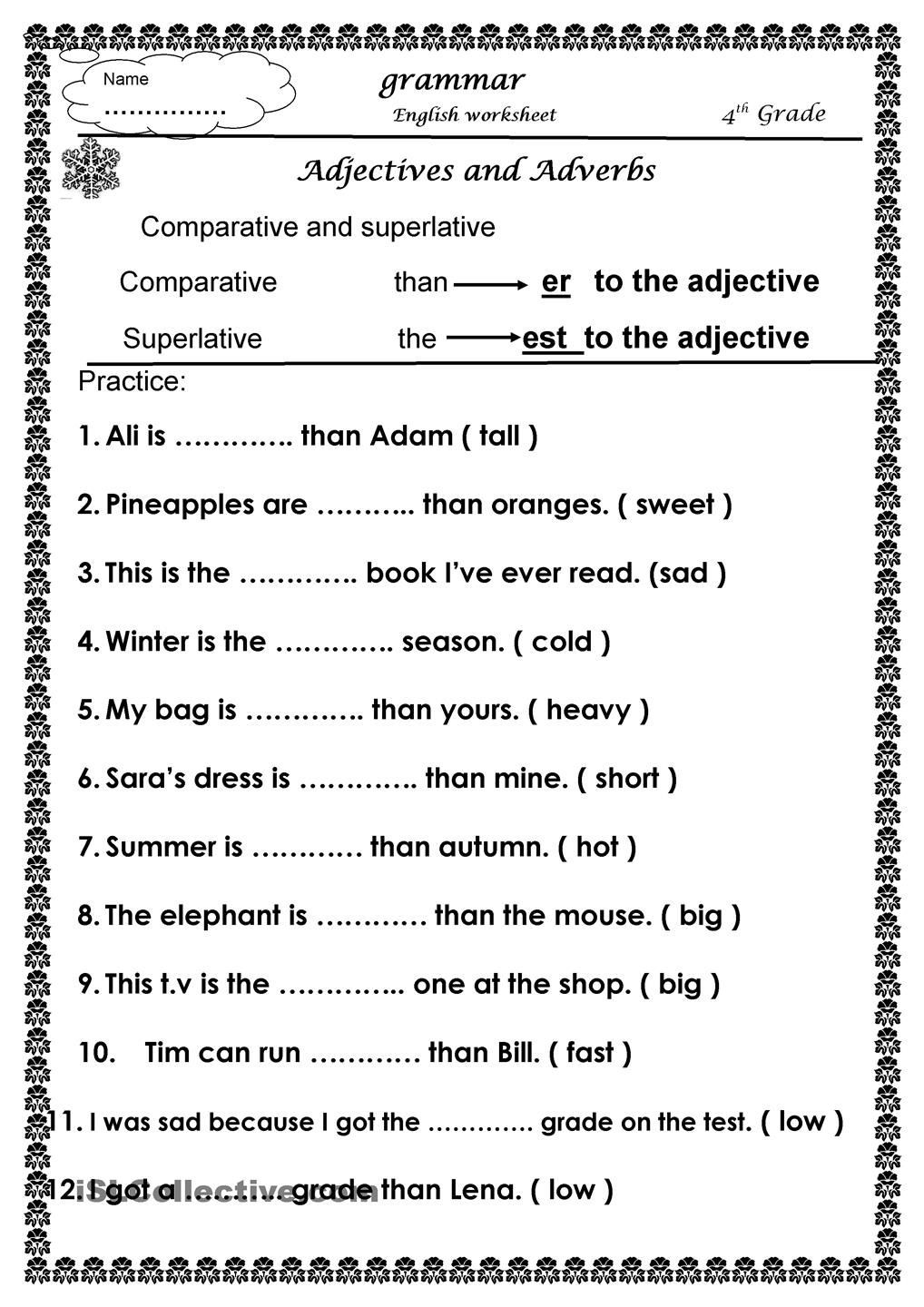 Adjectives Worksheet 2nd Grade Parative and Superlative