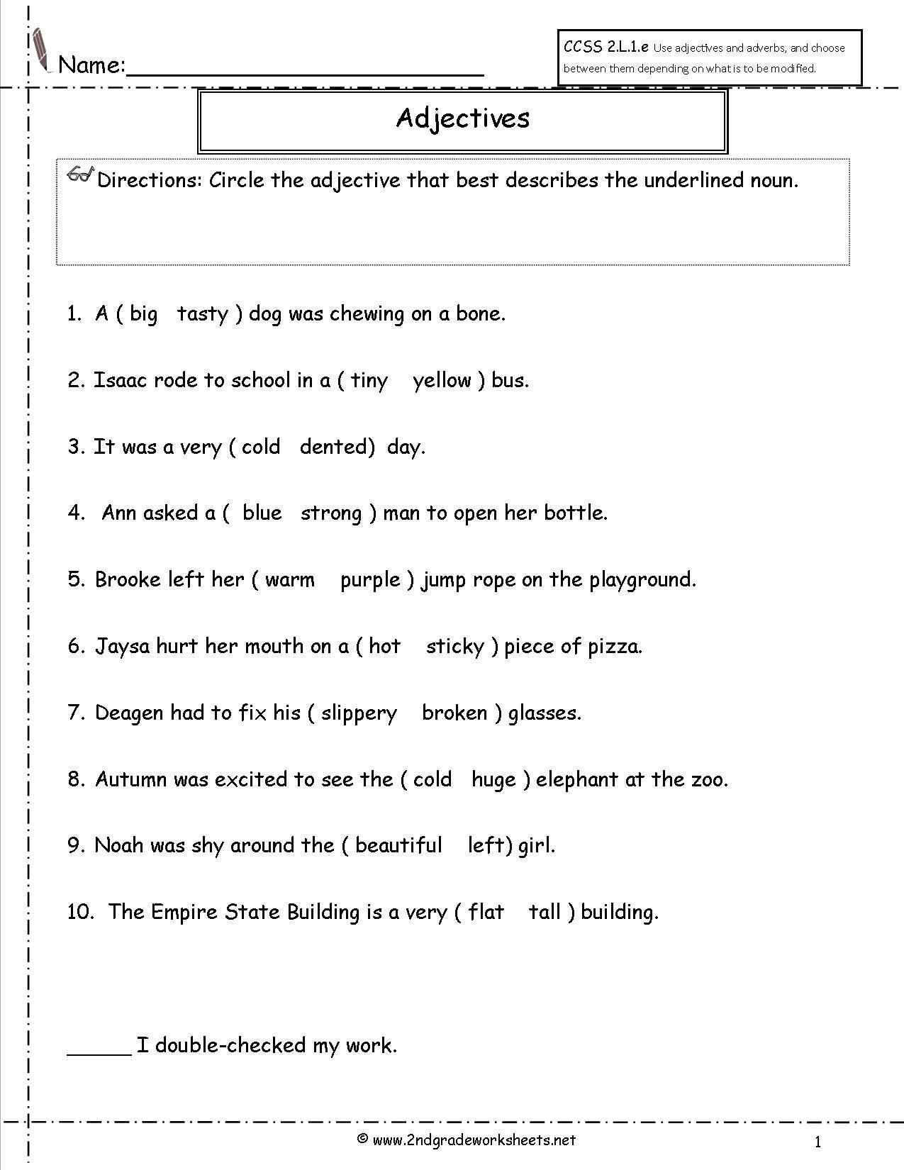 Adjectives Worksheets for Grade 2 Adjectives Worksheet