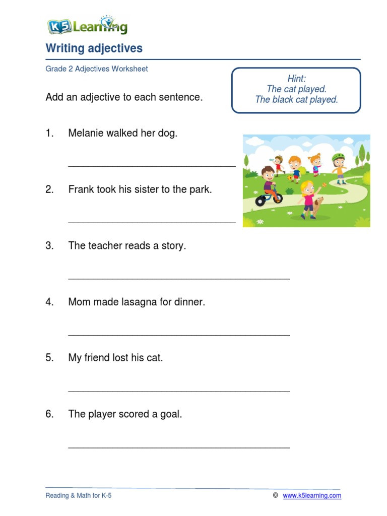 Adjectives Worksheets for Grade 2 Grade 2 Adjectives A