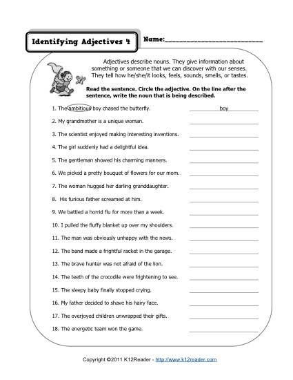 Adjectives Worksheets for Grade 2 Identifying Adjectives with Adjective Worksheet for
