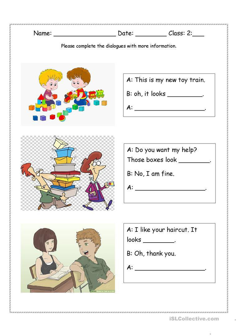 Adjectives Worksheets for Grade 2 Look Adjective Dialogues English Esl Worksheets for