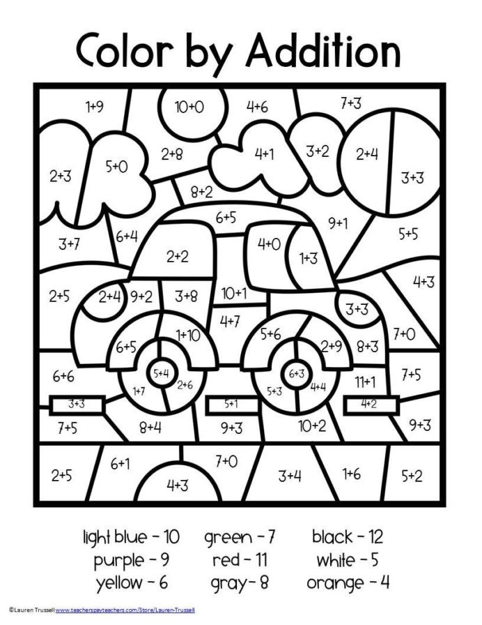Algebra Tiles Worksheets 6th Grade Addition Color by Number Kids Math Worksheets 1st Grade