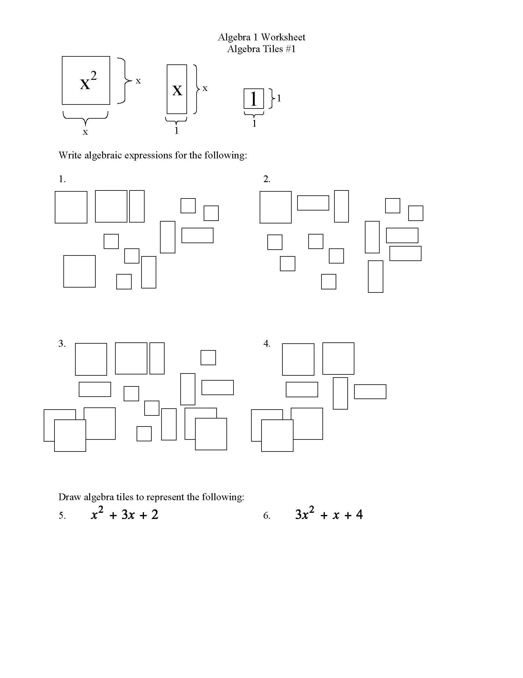Algebra Tiles Worksheets 6th Grade Printable Algebra Tiles Worksheet