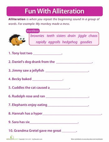 Alliteration Worksheets 4th Grade Alliteration Worksheets In 2020 with Images