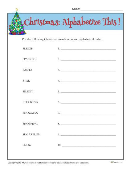 Alphabetical order Worksheets 2nd Grade Christmas Words Activity