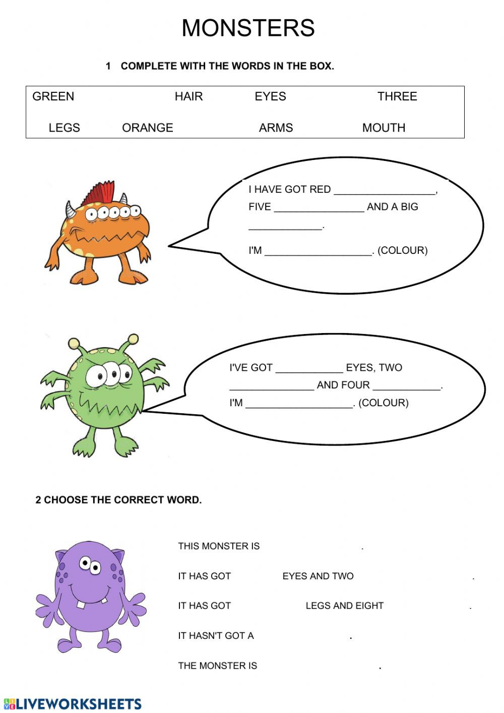 Amphibian Worksheets for Second Grade Monsters Interactive Worksheet