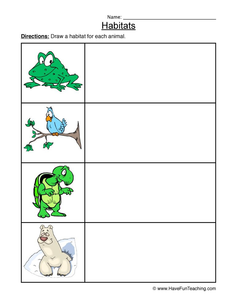 Animal Habitat Worksheets for Kindergarten Frog Bird Turtle Polar Bear Animal Habitats Worksheet