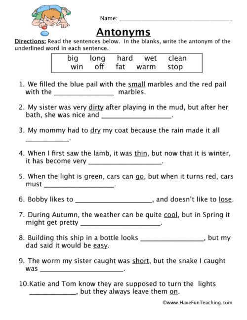 Antonyms Worksheets 3rd Grade Antonyms Worksheets • Have Fun Teaching