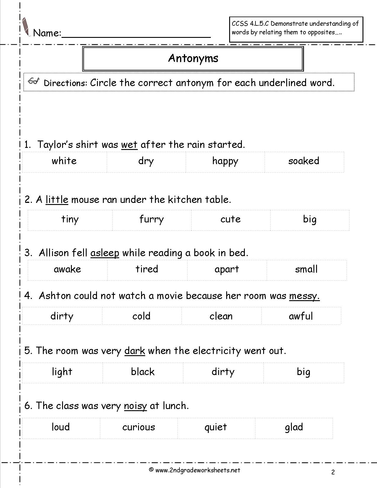 Antonyms Worksheets 3rd Grade Synonyms and Antonyms Worksheets