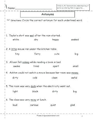 Antonyms Worksheets 3rd Grade Synonyms for Taught Math Math Games for Kids – Beatricehewub